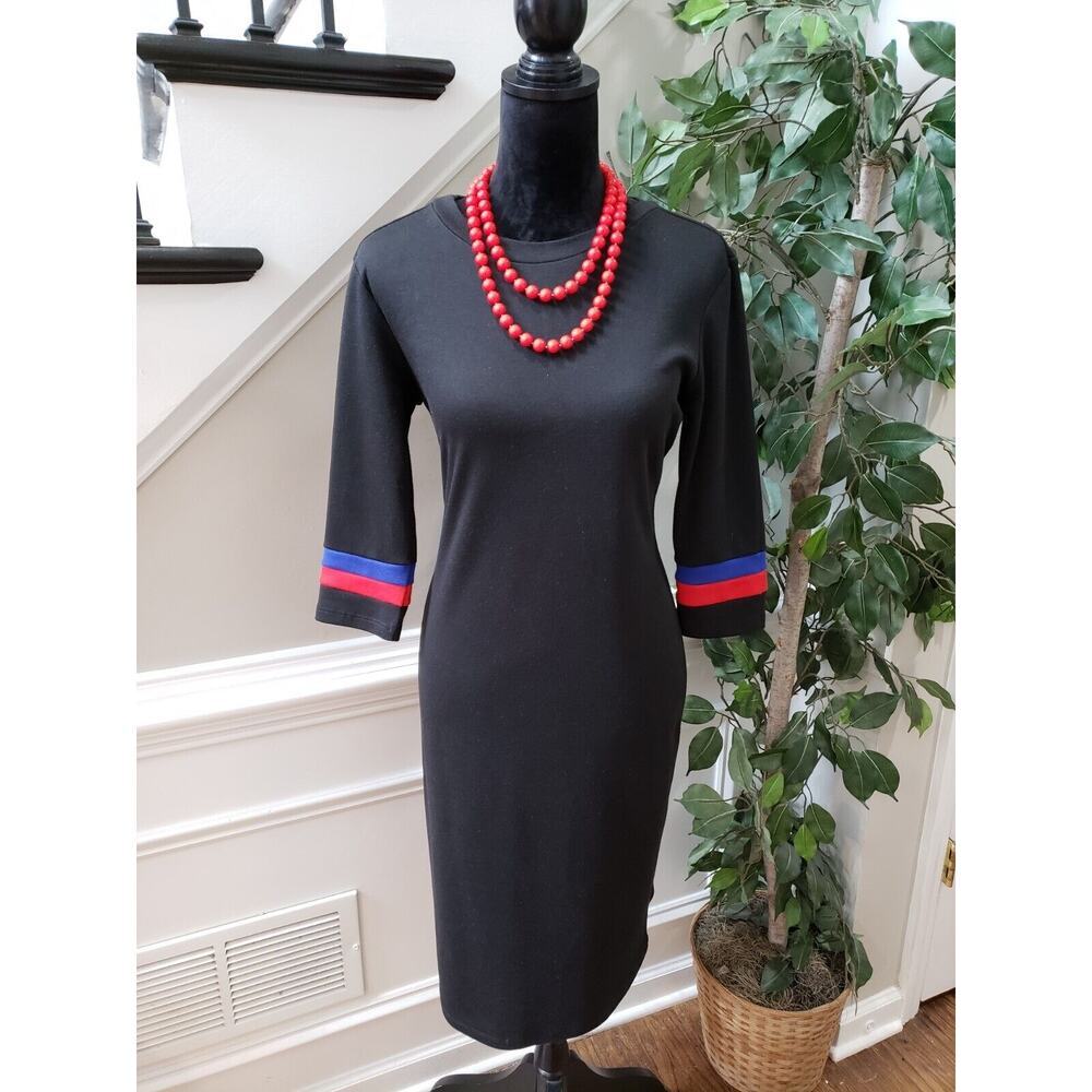 Lea & Viola Women's Black Polyester Round Neck Long Sleeve Knee Length Dress M